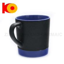 Good sale matte black porcelain chalk mug with yellow rim